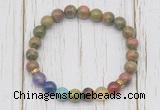 CGB6367 8mm unakite 7 chakra beaded mala stretchy bracelets