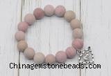 CGB6900 10mm, 12mm matte pink wooden jasper beaded bracelet with alloy pendant