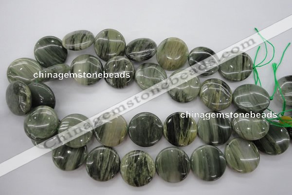 CGH23 15.5 inches 25mm flat round green hair stone beads wholesale