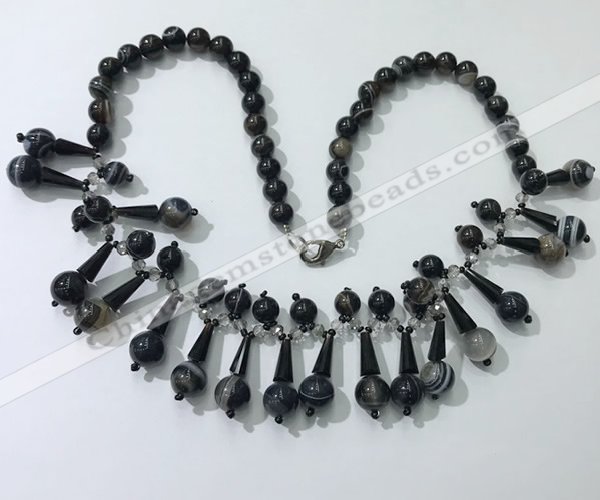 CGN497 21 inches chinese crystal & striped agate beaded necklaces