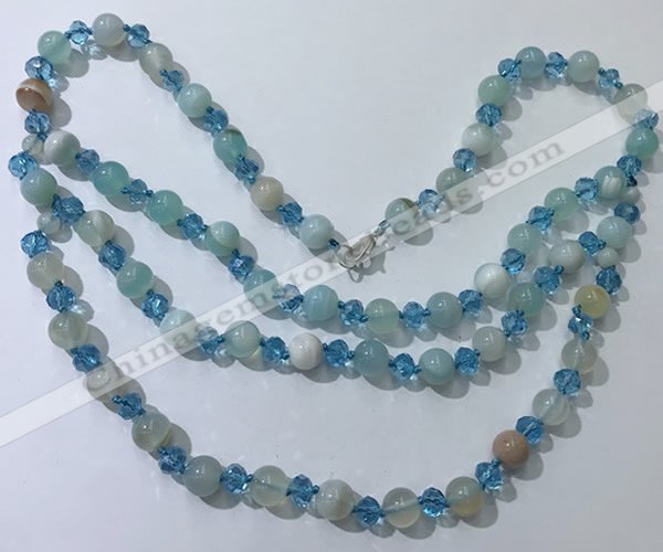 CGN655 22 inches chinese crystal & striped agate beaded necklaces