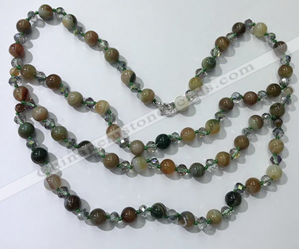 CGN657 22 inches chinese crystal & striped agate beaded necklaces