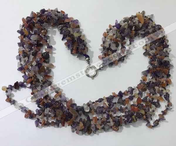 CGN736 19.5 inches stylish 6 rows mixed gemstone chips necklaces