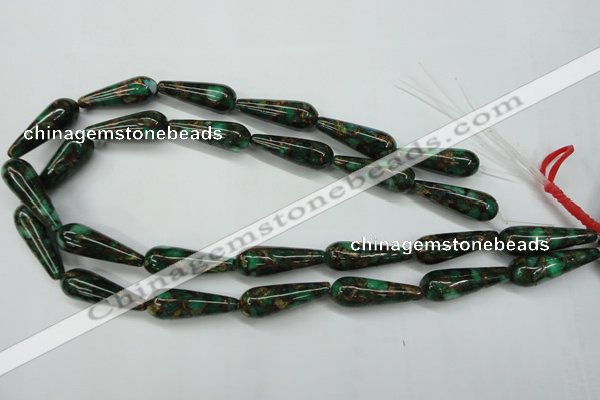 CGO132 15.5 inches 12*40mm teardrop gold green color stone beads