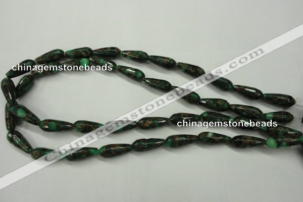 CGO137 15.5 inches 12*40mm faceted teardrop gold green color stone beads