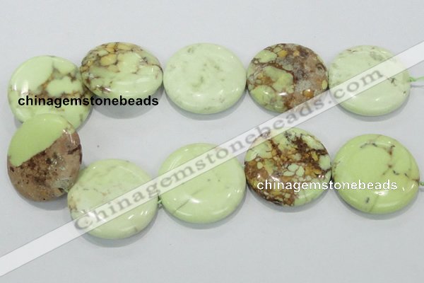 CLE51 15.5 inches 40mm flat round lemon turquoise  beads wholesale