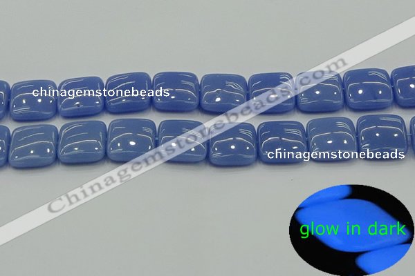 CLU195 15.5 inches 18*18mm square blue luminous stone beads