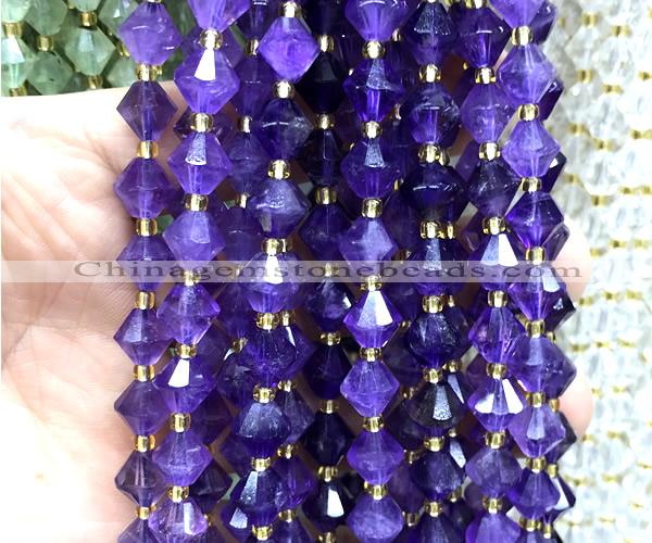 CME453 15 inches 8mm faceted bicone amethyst gemstone beads