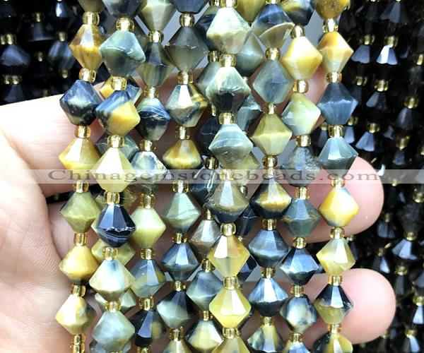 CME461 15 inches 8mm faceted bicone golden & blue tiger eye beads