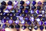 CME464 15 inches 8mm faceted bicone purple banded agate beads