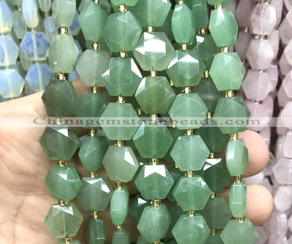 CME756 15 inches 12mm faceted hexagon green aventurine jade beads