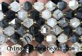 CME806 15 inches 8*10mm faceted bicone black rutilated quartz beads