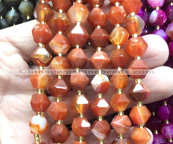 CME833 15 inches 8*10mm faceted bicone red banded agate beads