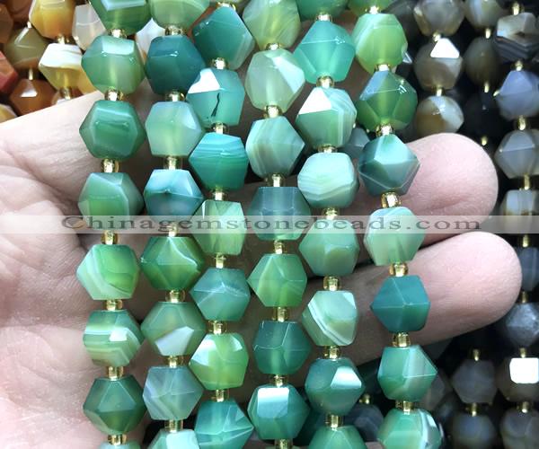 CME835 15 inches 8*10mm faceted bicone green banded agate beads