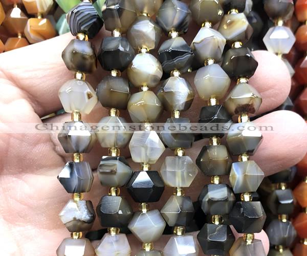 CME836 15 inches 8*10mm faceted bicone coffee banded agate beads