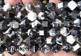 CME867 15 inches 8*10mm faceted bicone black & white jasper beads