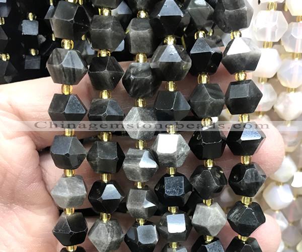 CME871 15 inches 8*10mm faceted bicone silver obsidian beads