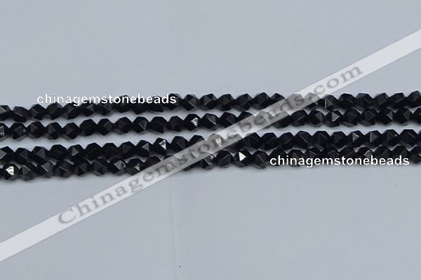 CNG7350 15.5 inches 6mm faceted nuggets Black agate beads