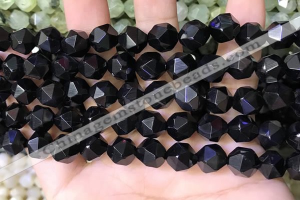 CNG8738 15.5 inches 10mm faceted nuggets black agate beads