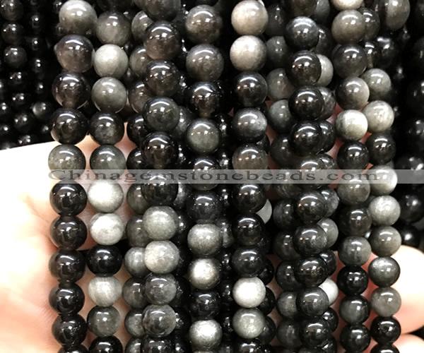 COB833 15 inches 6mm round silver obsidian beads wholesale