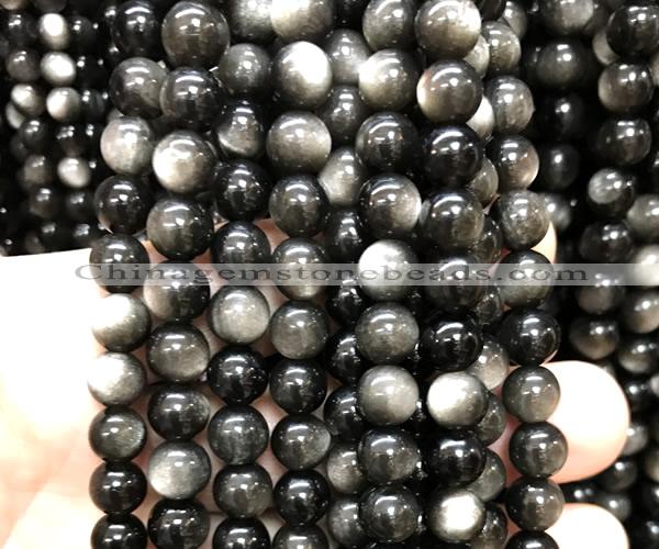 COB842 15 inches 8mm round silver obsidian gemstone beads