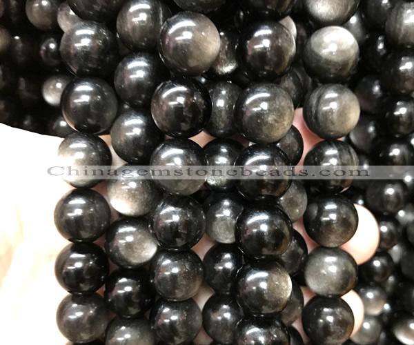 COB846 15 inches 16mm round silver obsidian gemstone beads