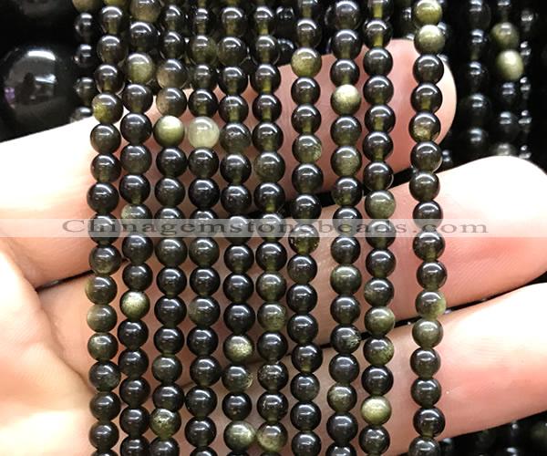 COB850 15 inches 4mm round golden obsidian gemstone beads