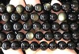 COB853 15 inches 10mm round golden obsidian gemstone beads