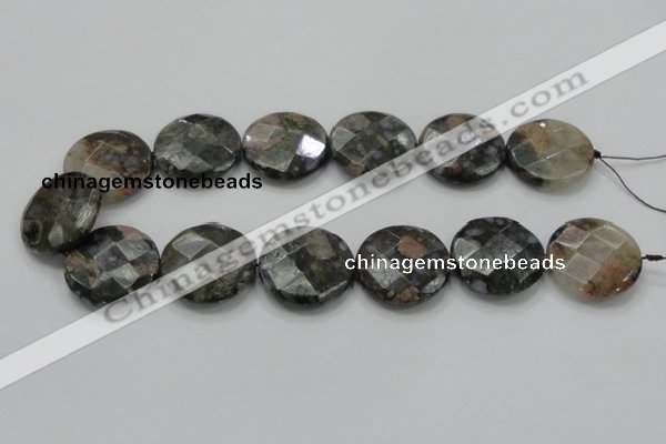 COP279 15.5 inches 30mm faceted round natural grey opal gemstone beads