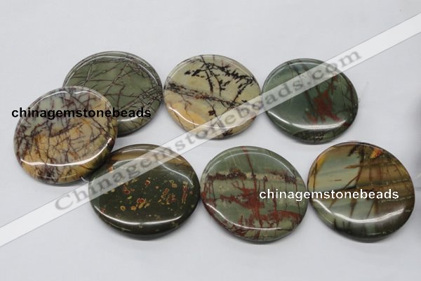 CPJ39 15.5 inches 55mm flat round picasso jasper beads wholesale