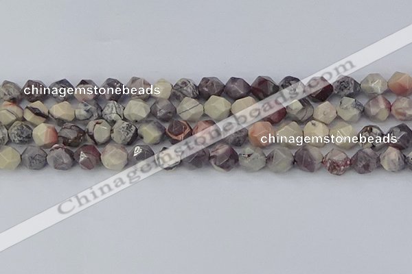 CPJ622 15.5 inches 10mm faceted nuggets purple striped jasper beads