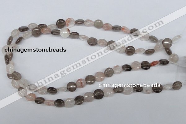 CPQ101 10mm flat round natural pink crystal & smoky quartz beads