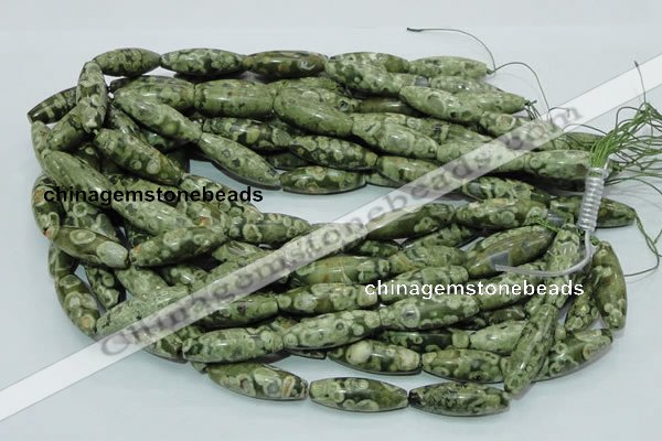 CPS12 15.5 inches 10*30mm rice green peacock stone beads wholesale