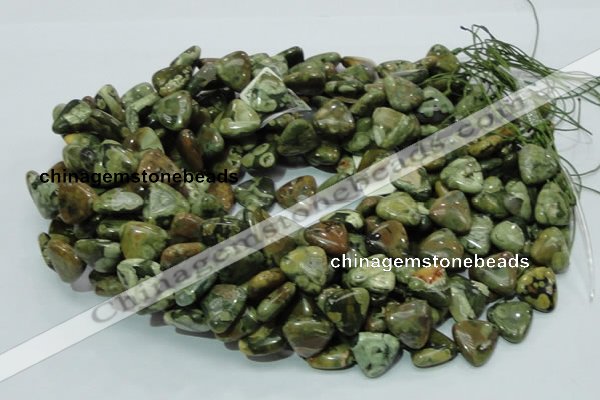 CPS31 15.5 inches 12*12mm triangle green peacock stone beads