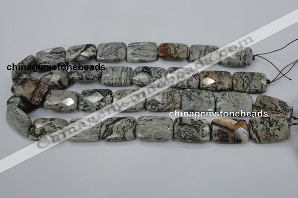 CPT156 15.5 inches 18*25mm faceted rectangle grey picture jasper beads