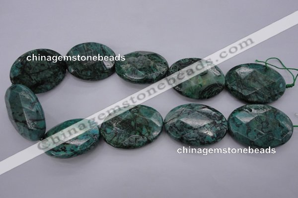 CPT340 15.5 inches 30*40mm faceted oval green picture jasper beads