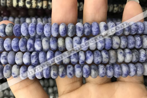 CRB5057 15.5 inches 5*8mm rondelle matte blue spot stone beads