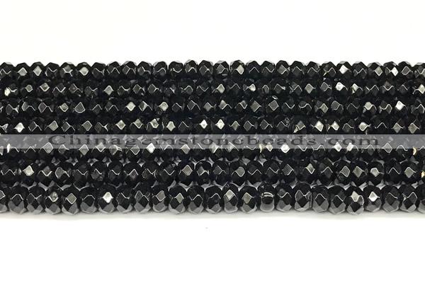 CRB5834 15 inches 4*6mm, 5*8mm faceted rondelle black agate beads