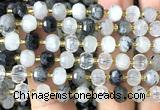 CRB6004 15 inches 6*8mm faceted rondelle black rutilated quartz beads