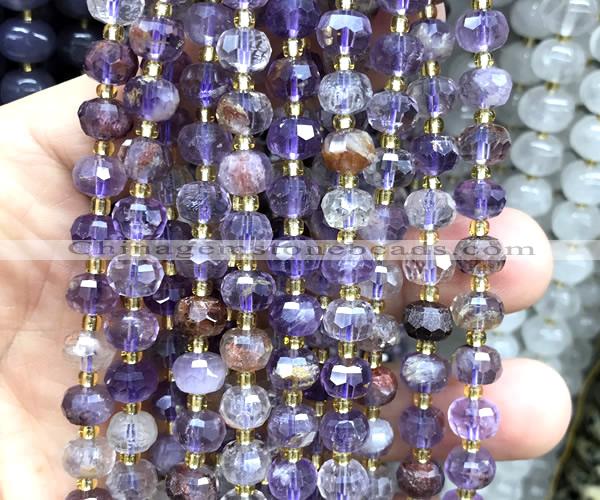 CRB6006 15 inches 6*8mm faceted rondelle purple phantom quartz beads