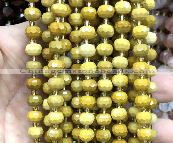 CRB6015 15 inches 6*8mm faceted rondelle yellow mookaite beads