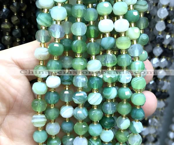 CRB6036 15 inches 6*8mm faceted rondelle green banded agate beads