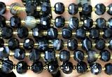 CRB6038 15 inches 6*8mm faceted rondelle black banded agate beads