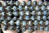 CRB6069 6*8mm faceted rondelle Chinese snowflake obsidian beads