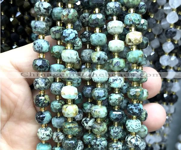 CRB6076 15 inches 6*8mm faceted rondelle African turquoise beads