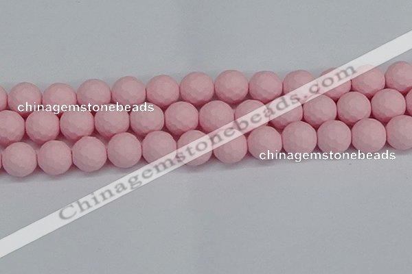 CSB1845 15.5 inches 14mm faceetd round matte shell pearl beads