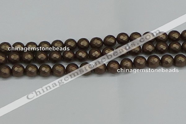 CSB1925 15.5 inches 14mm faceted round matte shell pearl beads