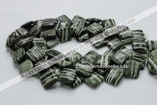 CSJ32 15.5 inches 20*20mm diamond green silver line jasper beads