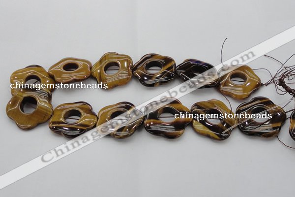 CTE1746 15.5 inches 34mm carved flower yellow tiger eye beads