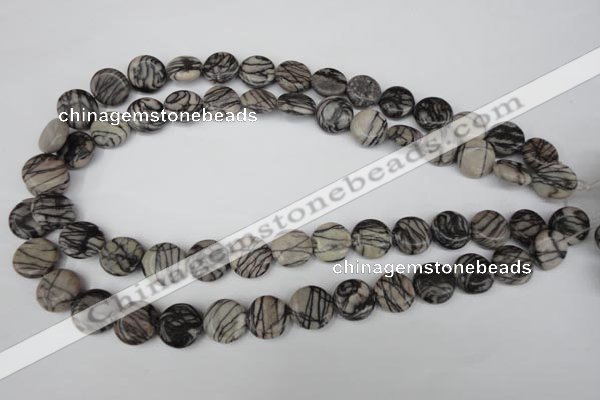 CTJ205 15.5 inches 13mm flat round black water jasper beads wholesale